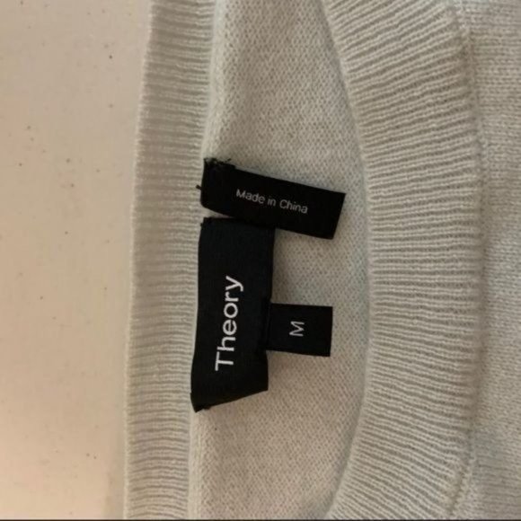 THEORY CASHMERE CREW NECK PUFF BALLOON SLEEVE PALE BLUE SPLIT HEM SWEATER M - Picture 4 of 8